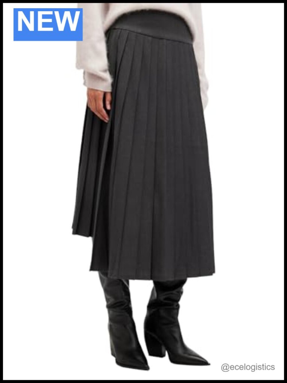 AllSaints Kaya Skirt Regular Fit Below Knee Zip Closure Casual